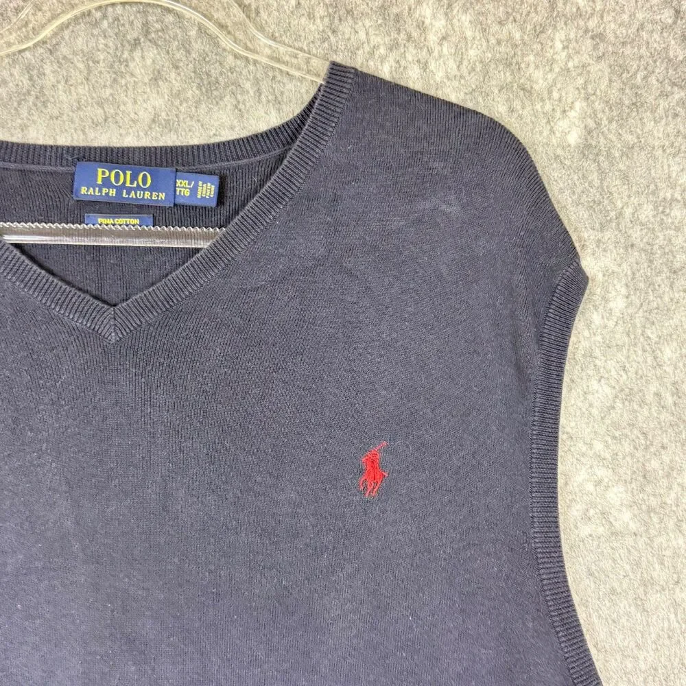 Polo Ralph Lauren Navy Vest Mens 2XL 100% Pima Cotton Navy Red Pony Golf Preppy